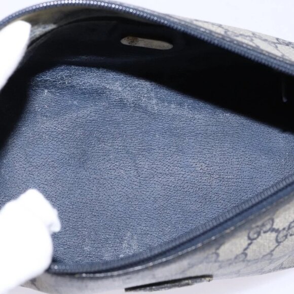 GUCCI GG Supreme Shoulder Bag PVC Navy Gold Auth 148266 - Picture 11 of 16